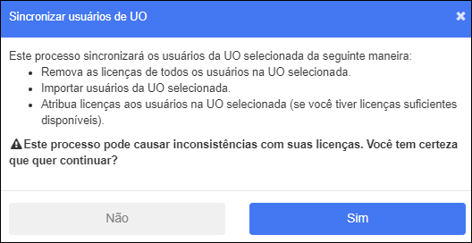 Sincronizar usuários do prompt da janela da UO