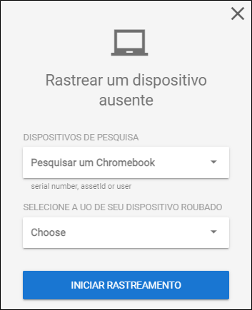 Janela Rastrear um dispositivo ausente