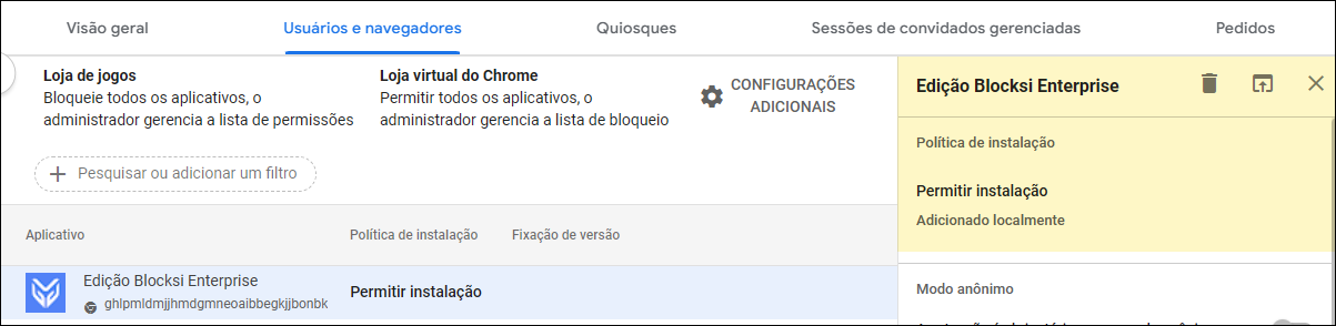 Google Admin Console - Permitir instalação