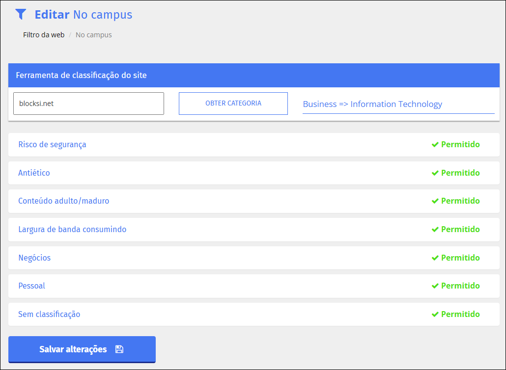 Ferramenta de classificação de site Resultado do professor Dash