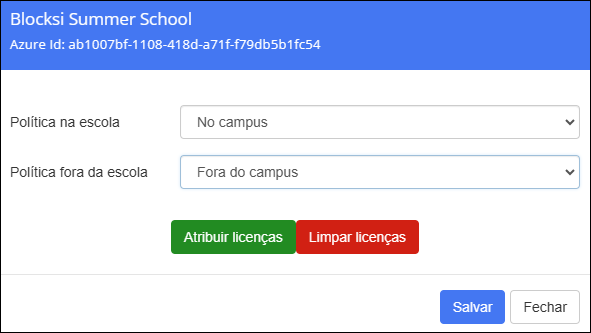 Janela do Grupo do Azure AD - Atribuir Licenças