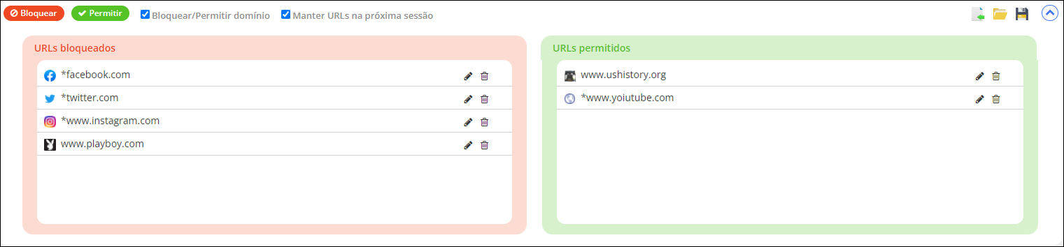 Lista de bloqueio/permissão do Windows