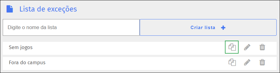 Tela de lista de exceções - Ícone duplicado